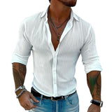 Men's Button Down Shirt Vertical Ribbed Slim Fit - Vacation Wear