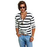 Men's Long Sleeve T-Shirt Striped Henley Neck - Casual Wear