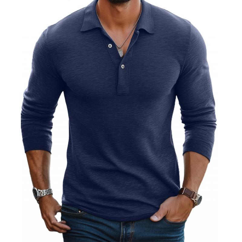 Men's Polo Shirt Long Sleeve Slim Fit - Casual Everyday Wear