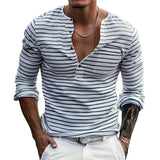 Men's Henley Shirt Striped Long Sleeve - Casual Wear