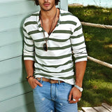 Men's Long Sleeve T-Shirt Striped Henley Neck - Casual Wear