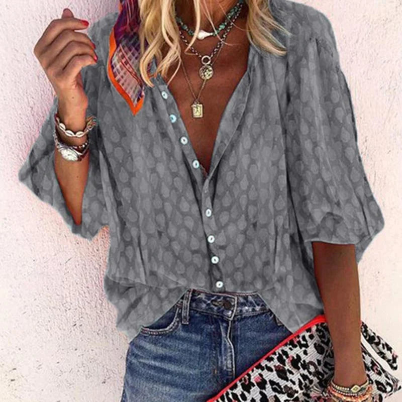 Women's Blouse Button Front Loose Fit Short Sleeve - Casual Wear
