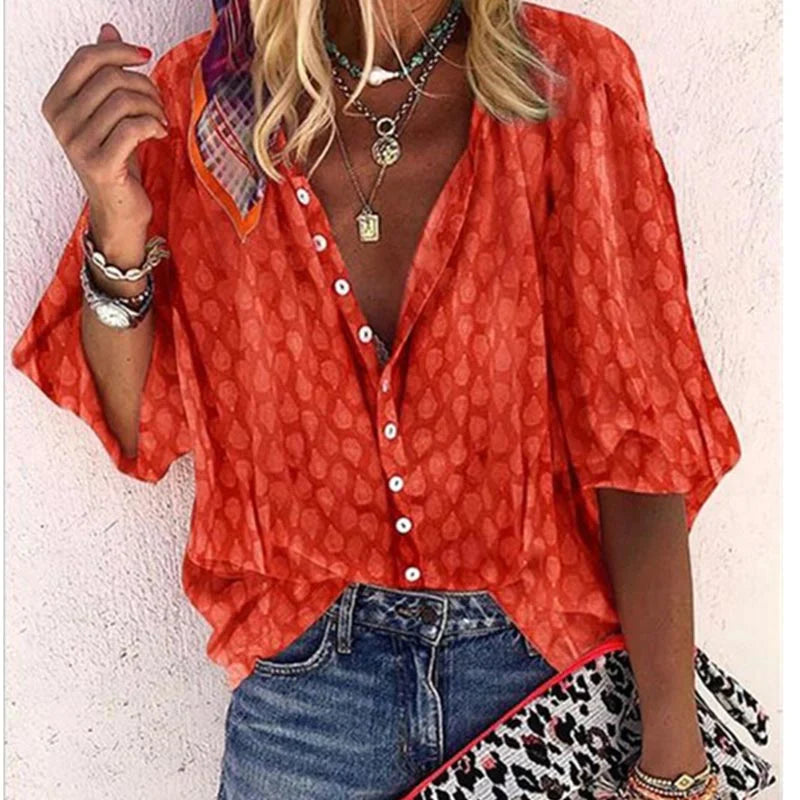Women's Blouse Button Front Loose Fit Short Sleeve - Casual Wear