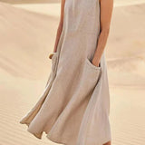 Women's Sleeveless with Pockets Maxi Dress - Casual Wear