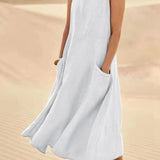 Women's Sleeveless with Pockets Maxi Dress - Casual Wear
