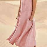 Women's Sleeveless with Pockets Maxi Dress - Casual Wear