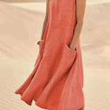 Women's Sleeveless with Pockets Maxi Dress - Casual Wear