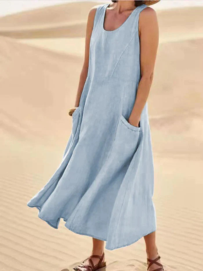 Women's Sleeveless with Pockets Maxi Dress - Casual Wear