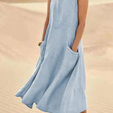 Women's Sleeveless with Pockets Maxi Dress - Casual Wear