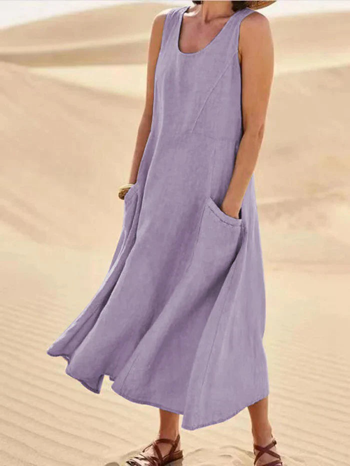 Women's Sleeveless with Pockets Maxi Dress - Casual Wear