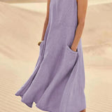 Women's Sleeveless with Pockets Maxi Dress - Casual Wear