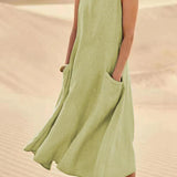 Women's Sleeveless with Pockets Maxi Dress - Casual Wear