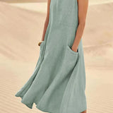 Women's Sleeveless with Pockets Maxi Dress - Casual Wear