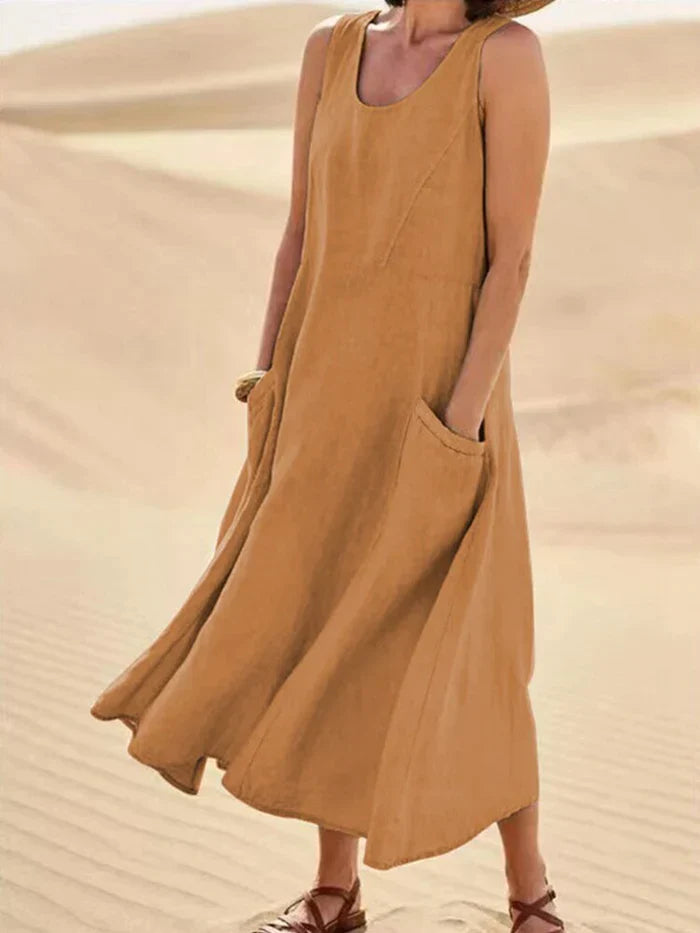 Women's Sleeveless with Pockets Maxi Dress - Casual Wear