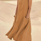 Women's Sleeveless with Pockets Maxi Dress - Casual Wear