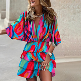 Women's Mini Dress Leaf Print Tiered Skirt - Tropical Vacation