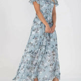 Women's Maxi Dress Floral Print Flutter Sleeve - Garden Party
