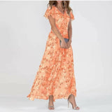 Women's Maxi Dress Floral Print Flutter Sleeve - Garden Party