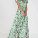 Women's Maxi Dress Floral Print Flutter Sleeve - Garden Party