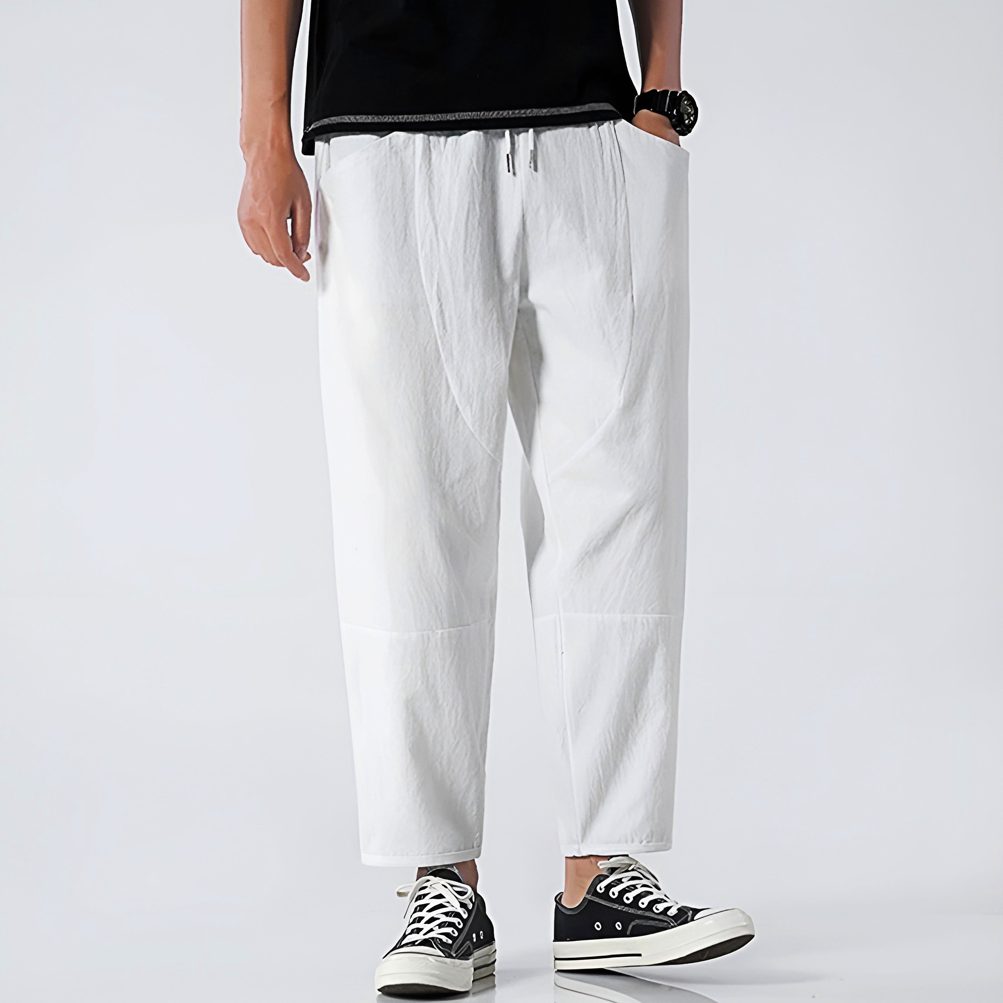 Men's Tapered Trousers Elastic Waist Cropped Fit - Casual Streetwear